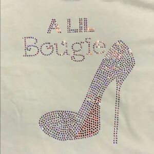 NNWT A Lil Bougie Rhinestone Tee With Heel
